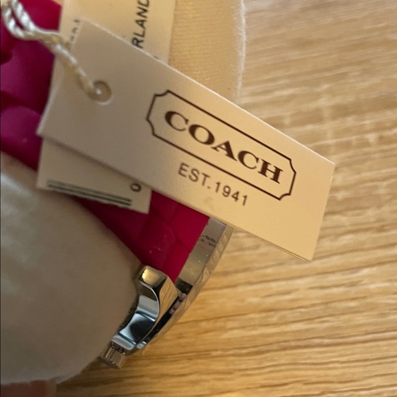 NWT! Woman’s Coach Silver and Pink Silicone Women's Watch, 40.0 mm - Picture 2 of 12